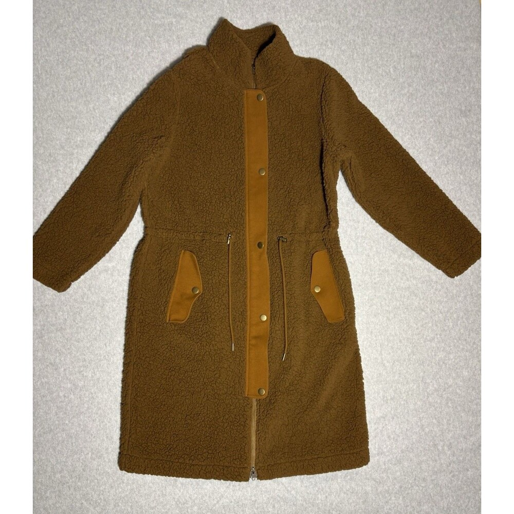 Garnet Hill Women Brown Coat Organic Cotton Sherpa Minimalist Capsule Sz Medium